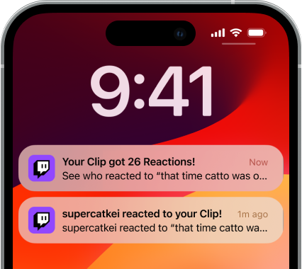 Push notifications letting creators know their clip received reactions